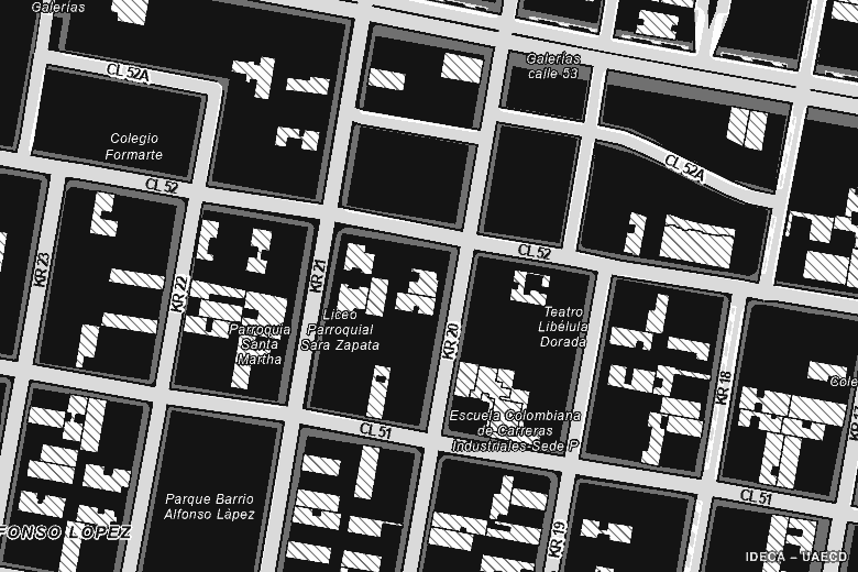 Plano de ubicación de 2051 LOFT: Cra. 20 #51-67, Bogotá. Cartografía oficial de Bogotá.