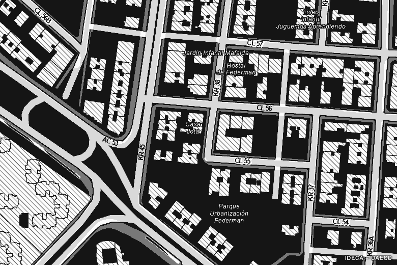 Plano de ubicación de 5538 LOFT: Carrera 38 # 55-31/41, Bogotá. Cartografía oficial de Bogotá.