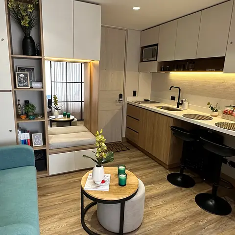 Apartaestudio amoblado de 5924 LOFT entregado, con cocina, lavadora y zona de descanso